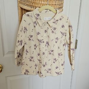 Zara Kids Cream and Purple Floral Snap Over Shirt